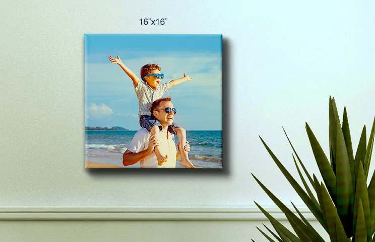 16x16 canvas of child on father's shoulders