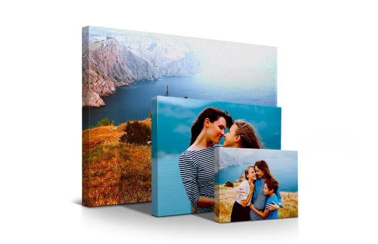 Range of sizes of Printerpix canvas prints on wall