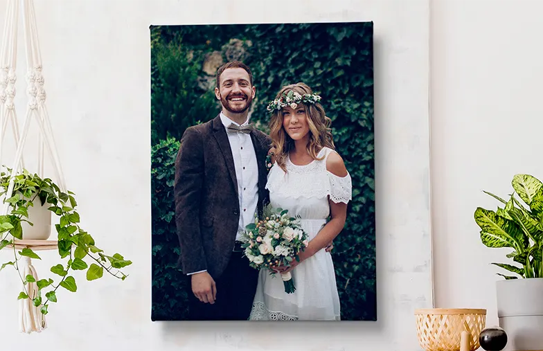 Collage canvas print of two delighted female friends
