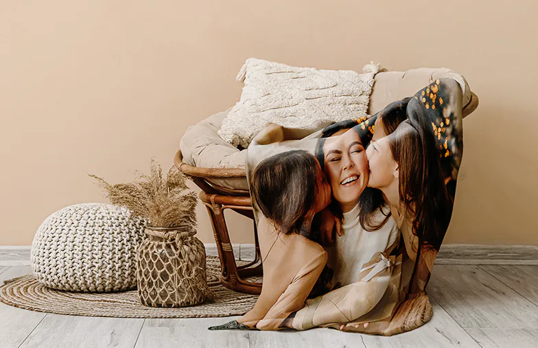 Large photo blanket on double bed with picture of girl photo