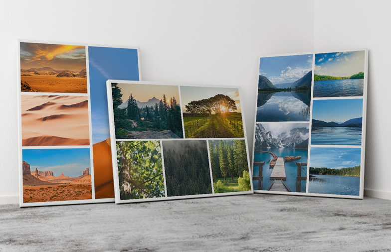 Wall hanging personalised canvas print with custom designed photo collage
