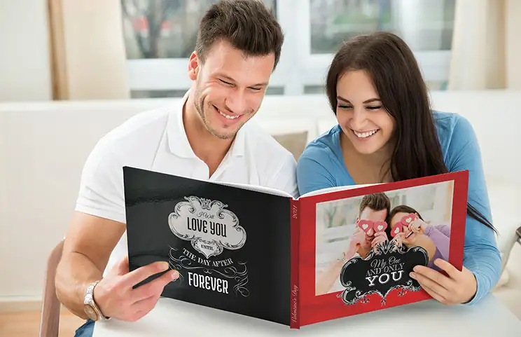 Family photo album with custom printed cover and family name text