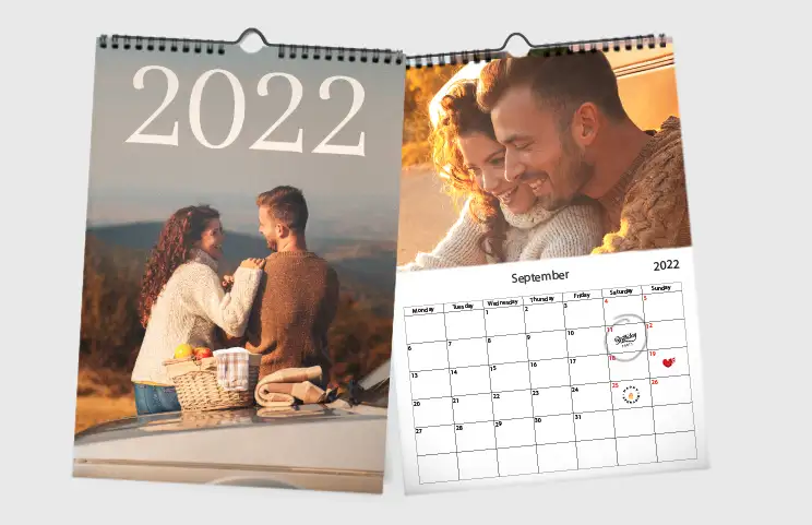A3 2020 wall calendar hung up with personalised photo design by printerpix