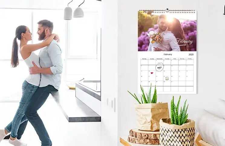A3 2020 wall calendar hung up with personalised photo design by printerpix