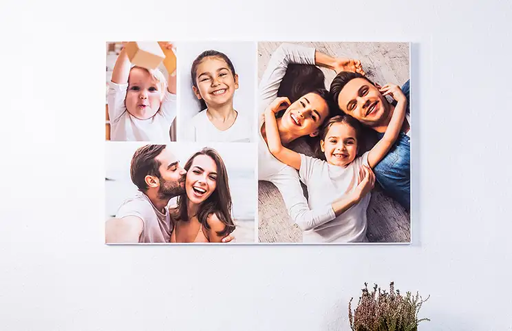 Wall hanging personalised canvas print with custom designed photo collage