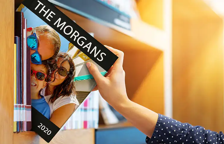 Hardcover photobook in bookshelf