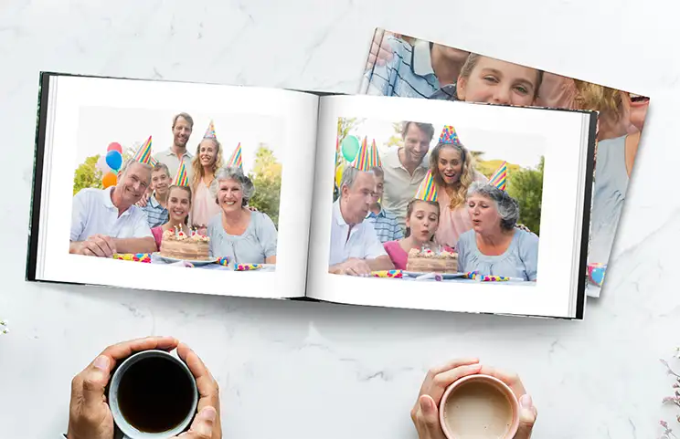 Hardcover photobook in bookshelf
